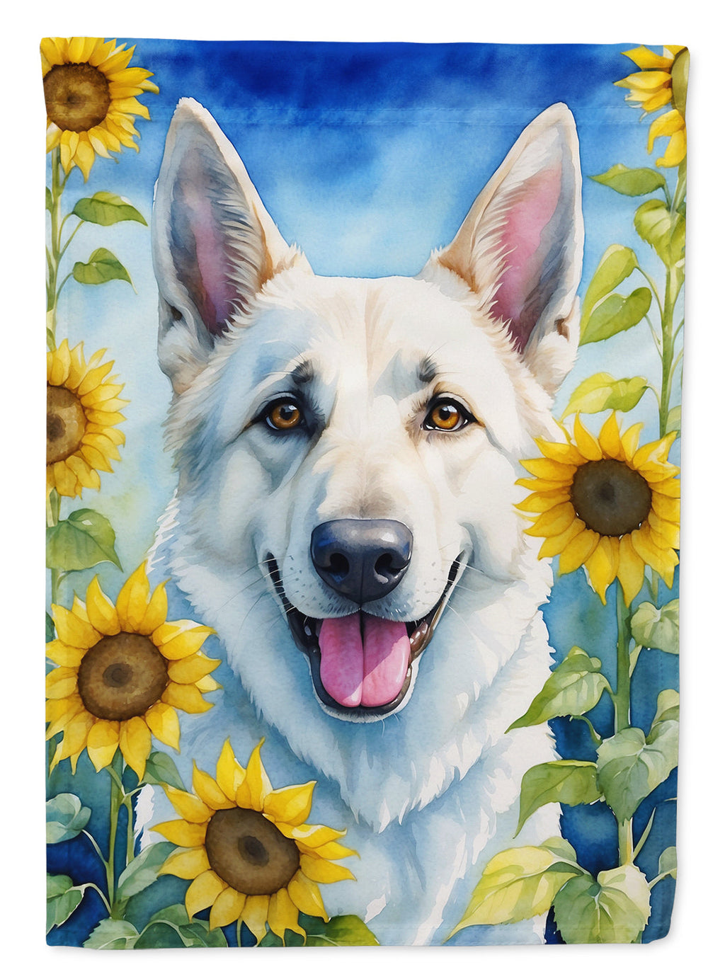 White German Shepherd in Sunflowers Garden Flag